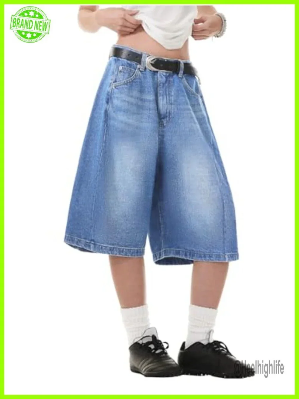 Baggy High Waisted Wide Leg Bermuda Denim Shorts Y2K